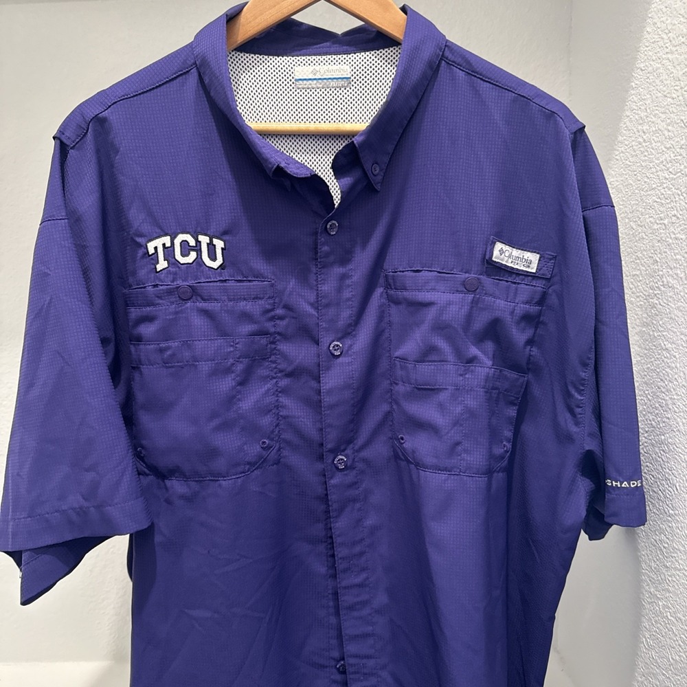 Texas Christian University Shirt Men Size XXL Columbia PFG Tamiami Button Down
